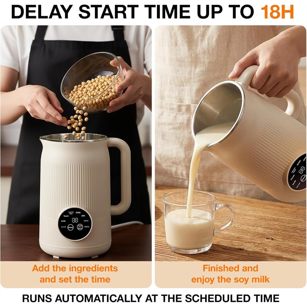 Selbstreinigende 40 Oz Nussmilchmaschine, Verzögerter, Warmhaltefunktion - Sojamilchproduktion Inklusive, für Saft & Smoothie, Europastecker EU Plug
