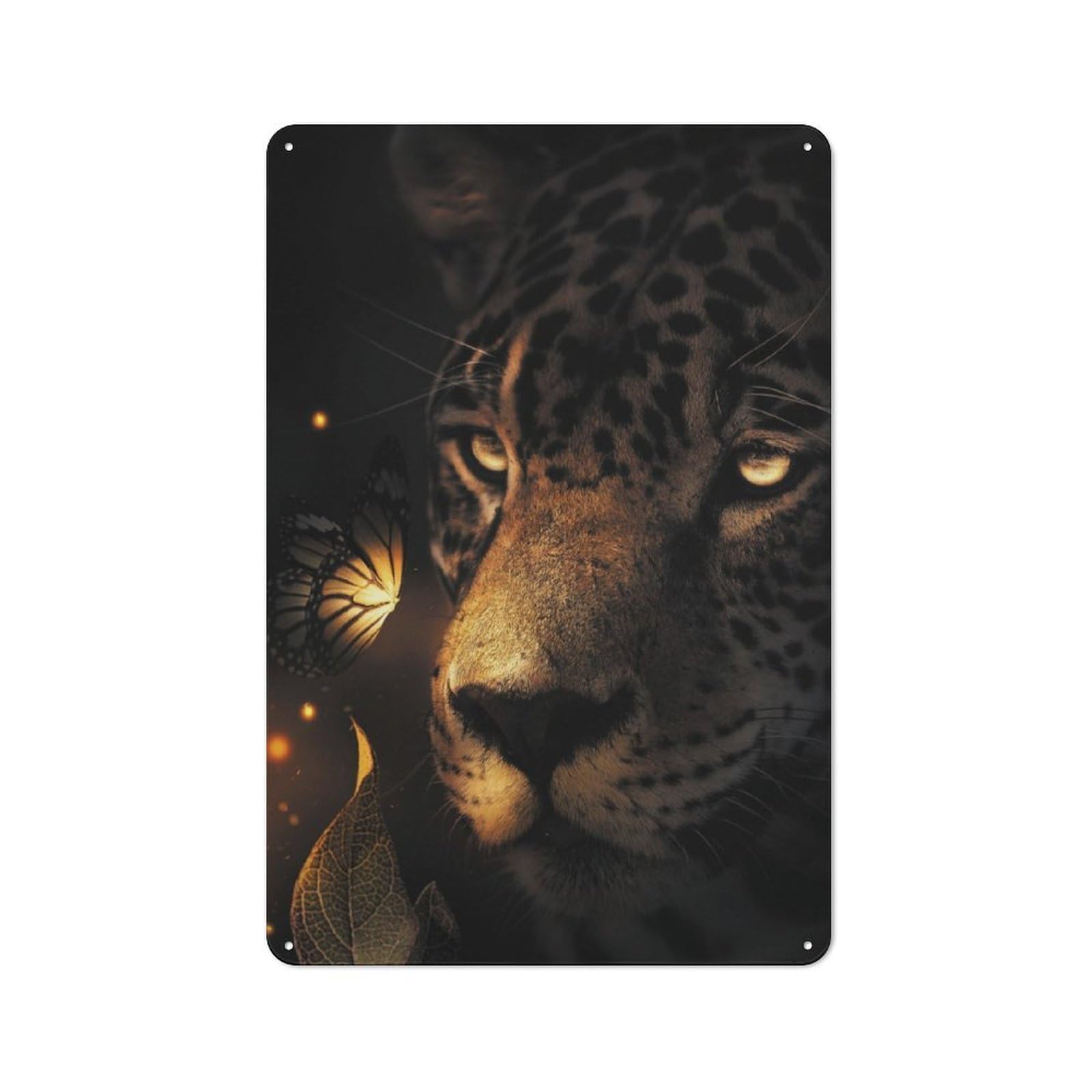 Junmoney The Glowing Leopard Tin Wall Plaque 30X20cm With For Living Room Or Hallway, For Garage, Workshop And Man Cave Decoration