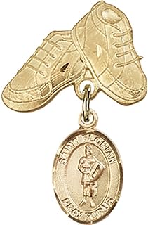 Gold Filled Baby Badge with St. Florian Charm and Baby Boots Pin 1 X 5/8 inches