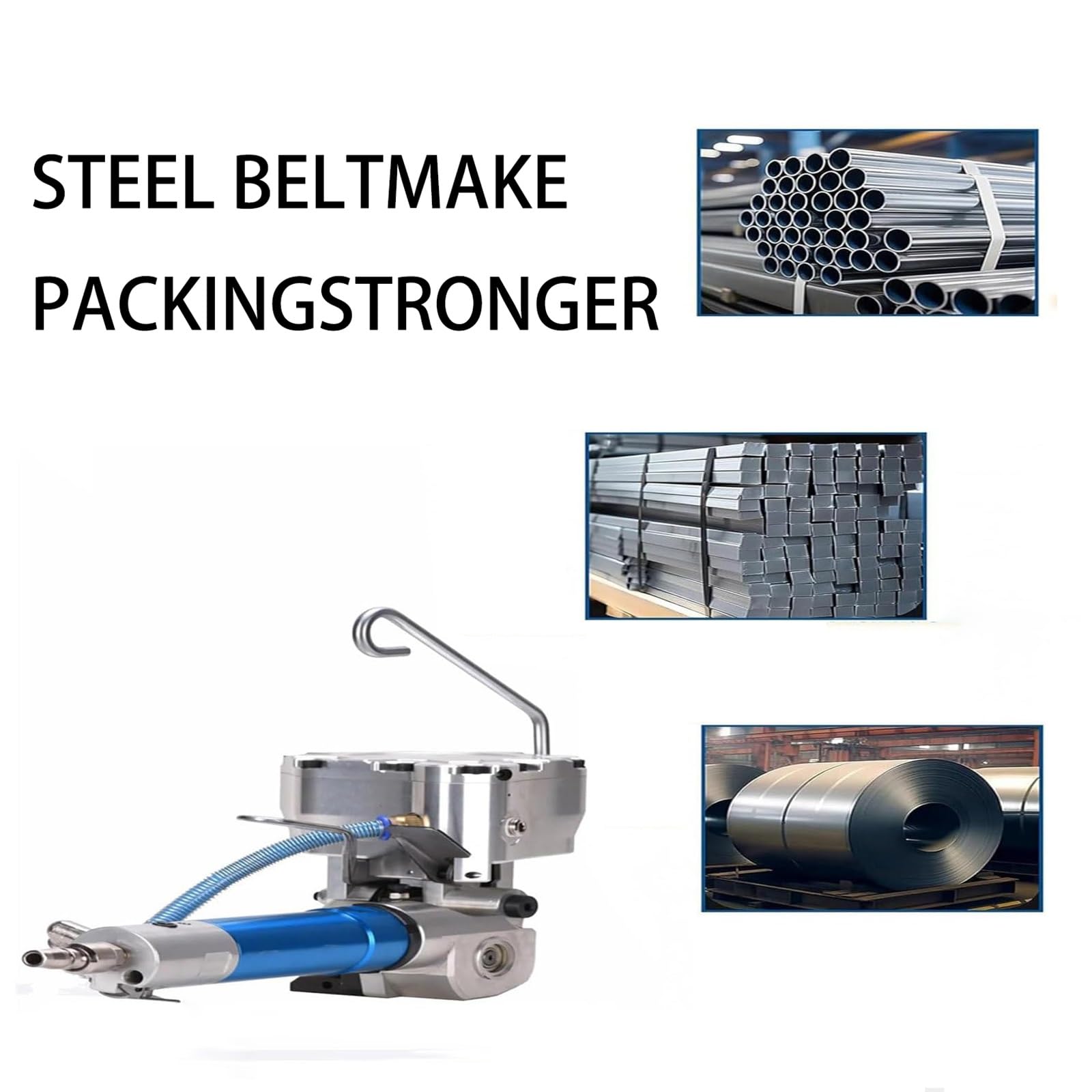 Cercleuse pneumatique pour emballages, Haute Tension 3 500 N, Compatible avec Les feuillards PP et Pet, idéale pour Les Applications industrielles et en entrepôt.