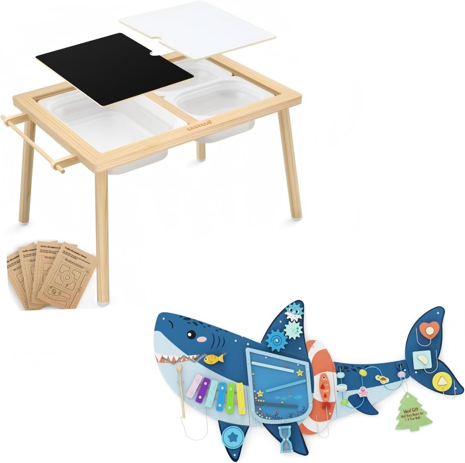 Easyego Toddler Sensory Table & Wall Busy Board Panels
