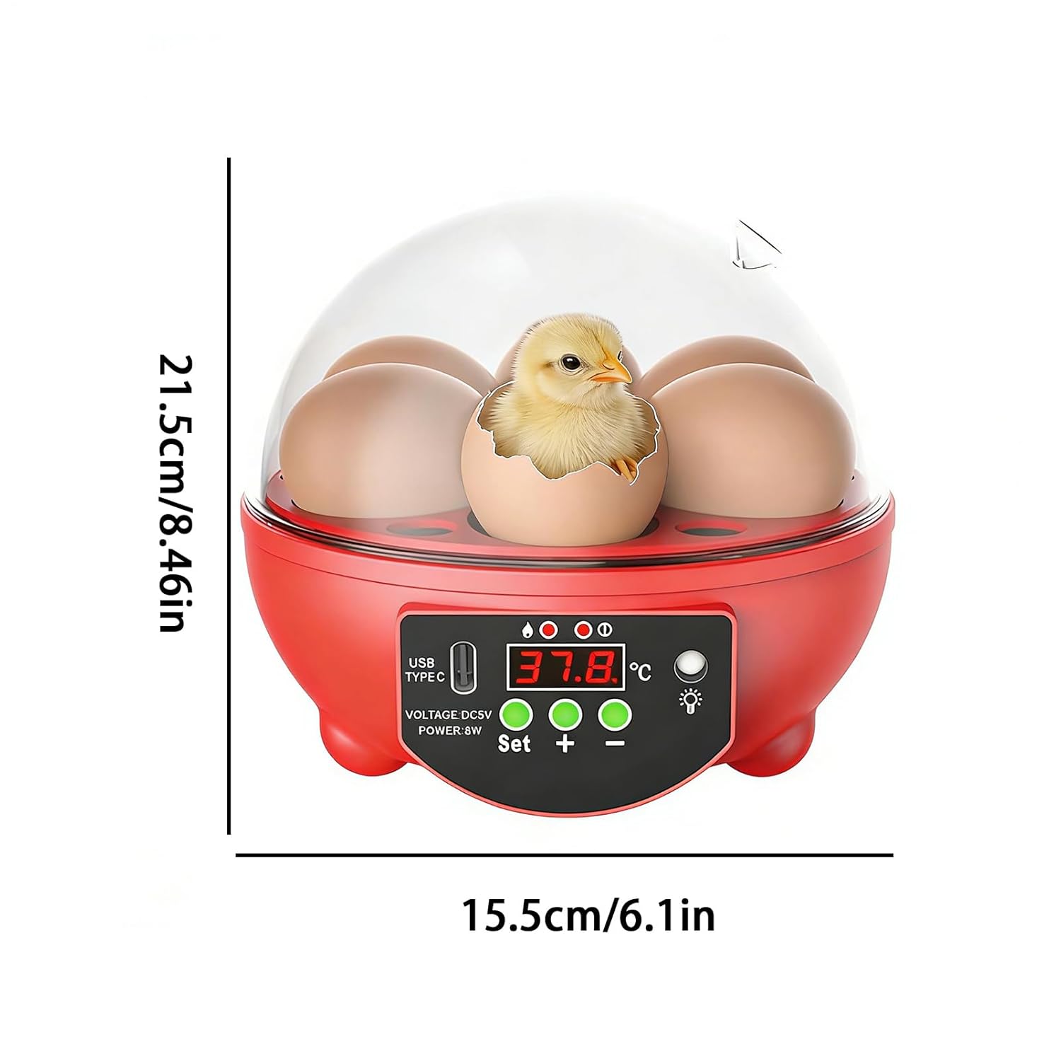 Chicken Egg Incubator 6 Slot Hatcher, Automatic Temperature Humidity Control, Poultry Egg Candler with Clear Viewing, Farm Breeding Machine for Chicken Duck Quail Bird, in Small Poultry Equipment