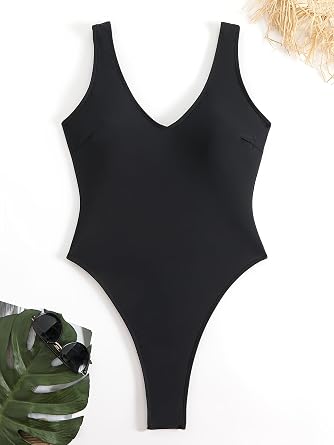 Sexy One Piece Swimsuit for Women Deep V-Neck Backless High Cut Thong Bottom Open Back Bathing Suit