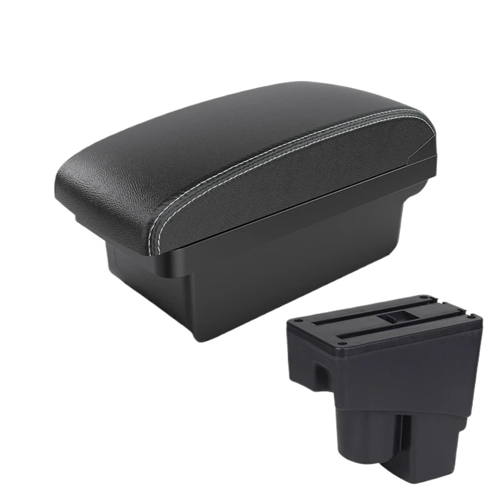 AWGNTQQ Car Armrests For Fit For Jazz 2003 2004 2005 2006 2007 Car Armrest Box Modification Double-layer Storage Center Console Decorative(A3 Black white NOUSB)