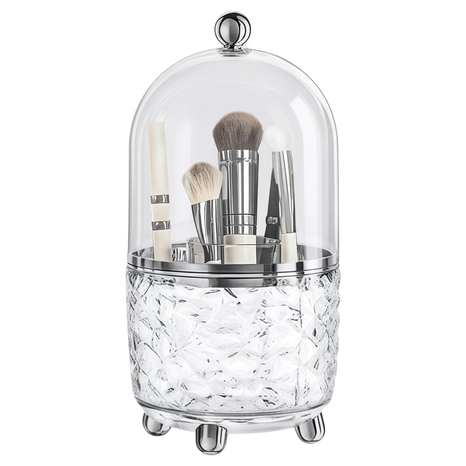 Packool Makeup Brushes Holder, Plastic 360° Rotating Dustproof Cosmetic Tools Organizer Makeup Brush Organizer with Clear Cover
