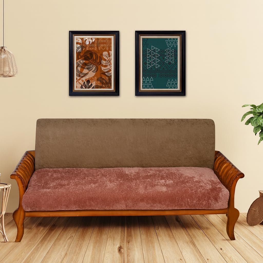 Faux Rabbit Fur Premium Sofa Cover 4-Seater (27" × 90" / 70 × 230 cm) | Plush, Washable, Anti-Slip Furniture Protector (Rosewood)