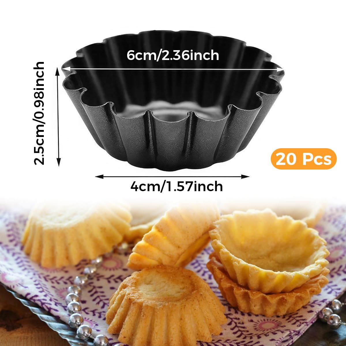 20 Piezas 6 x 2,5cm Moldes para Tartaletas Individuales, Moldes Mini Tartaletas de Acero Carbono, Acero Inoxidable Molde de Tartaleta de Huevo, Moldes para Tartaletas de Huevo, para Pasteles, Tartas — view 2