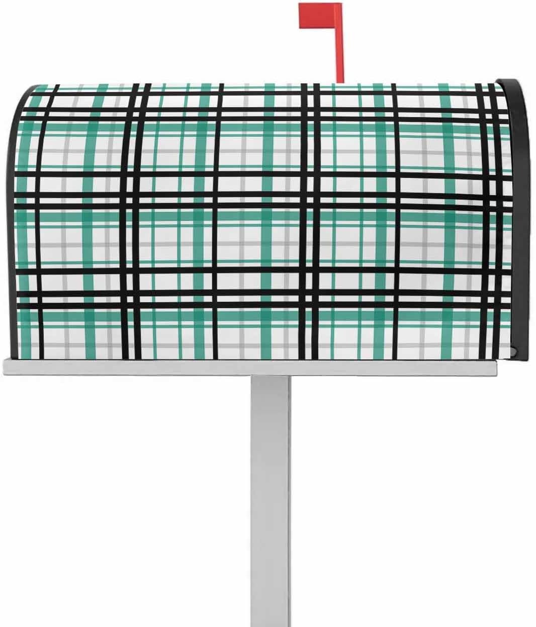 Pink Back Lattice Mailbox Covers Magnetic Standard Size, Farmhouse Buffalo Plaid Checkered Decorative Post Letter Numbers Box Wrap Decoration Covers Small Accessories for Garden Yard Outdoor Décor