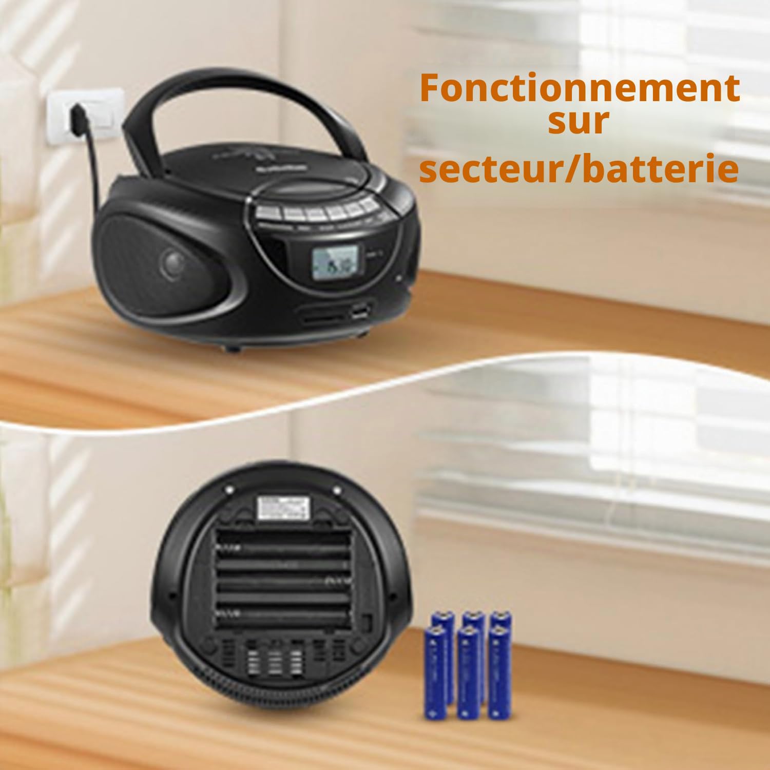 G Keni Lecteur CD Portable Boombox avec Bluetooth, Radio AM/FM, Support CD Boombox USB, SD, MMC, Entrée Aux, Prise Casque, Son Stéréo à Volume, Écran LCD, Alimentation et Batterie