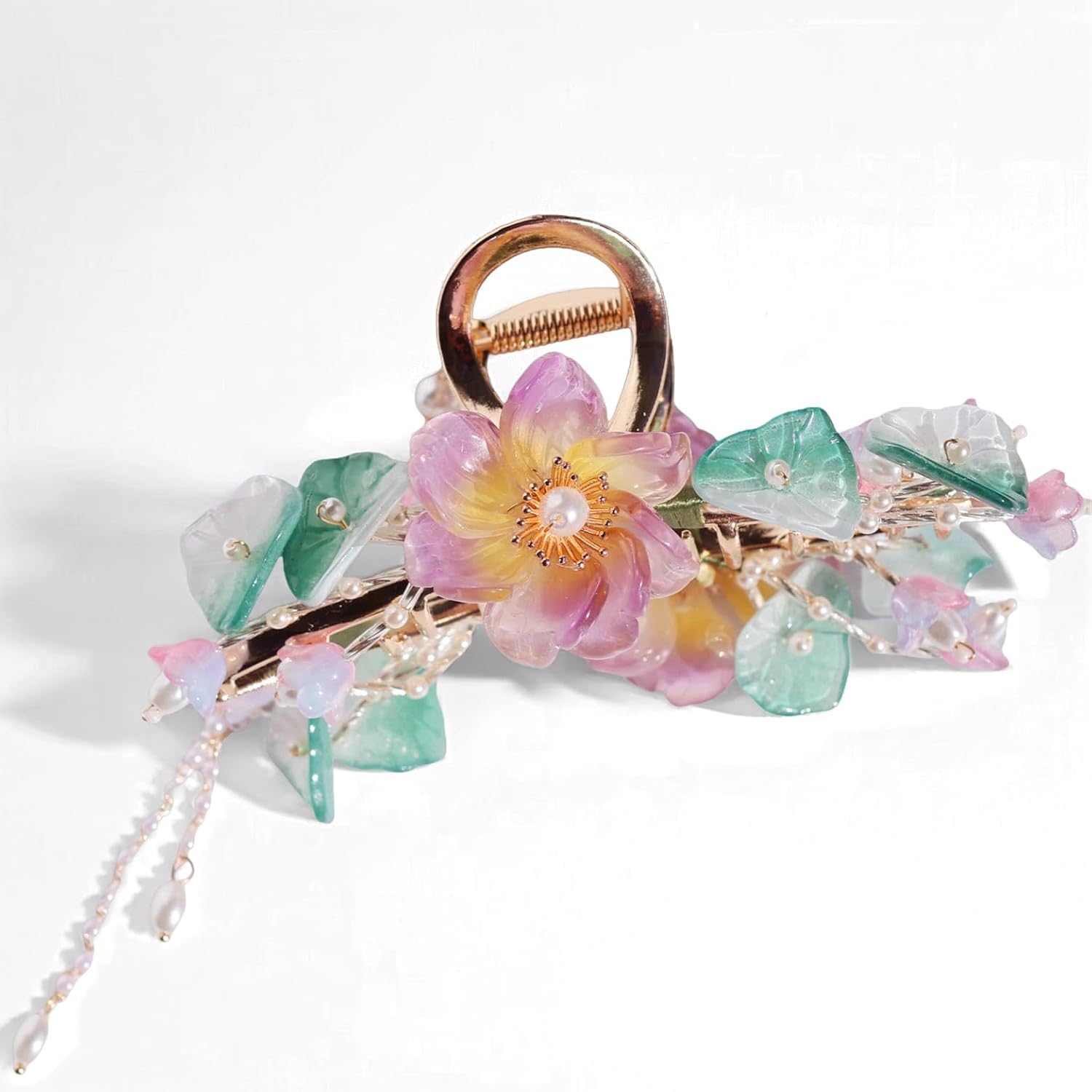 Jewelry Blossom Lavender Peony Hair Claw with Tassel, 4.5 Inch, Pink, Crystal Embellished, Acrylic Hair Decorations, Updo Hair Claw Clips, Gifts for Her, Romantic Hairstyle, Flower Hair Claw Clips
