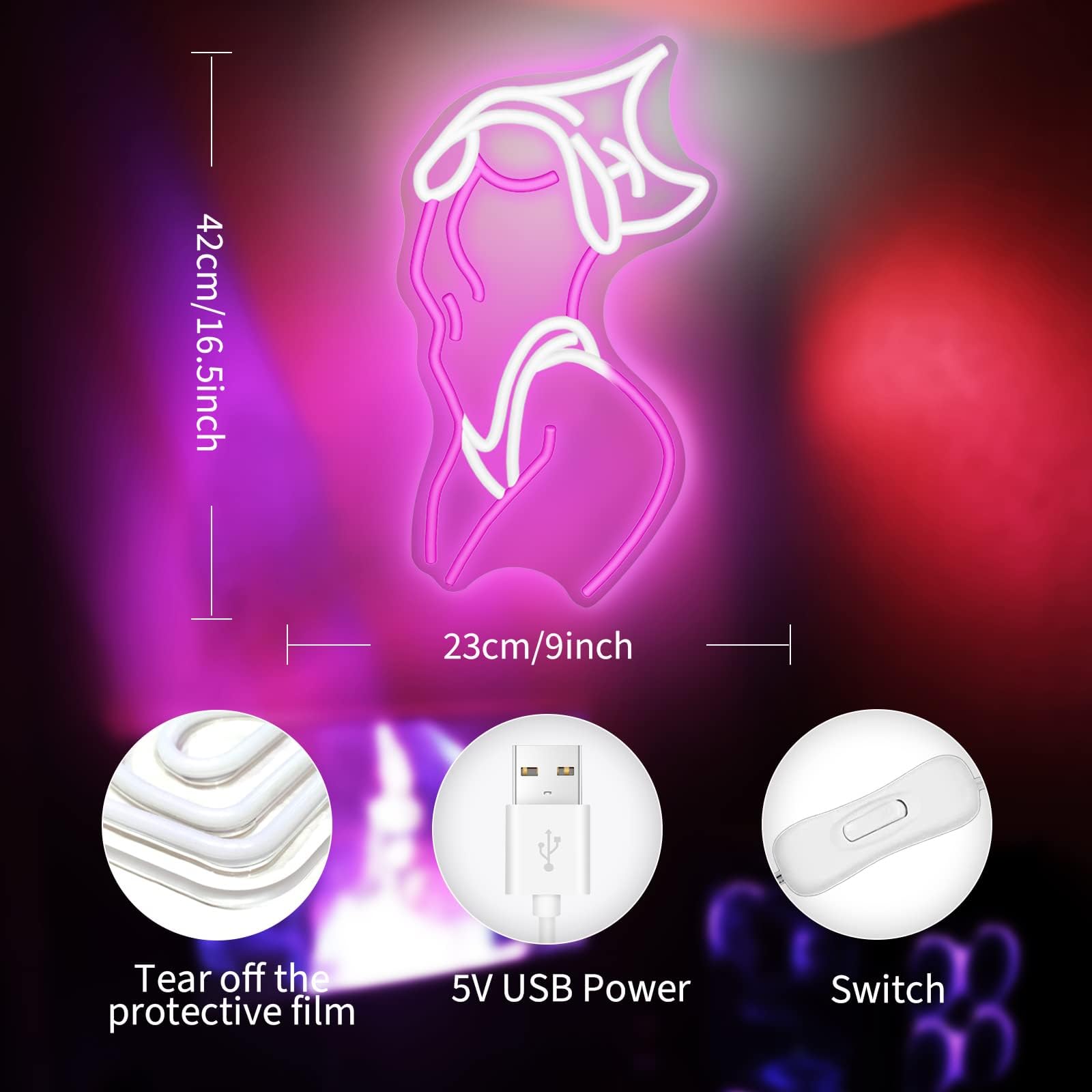 Neon Signs for Wall Decor Pink LED Light Sign for Preppy Room Decor Light Up Sign for Birthday Party Decoration USB Powered: A-Lady