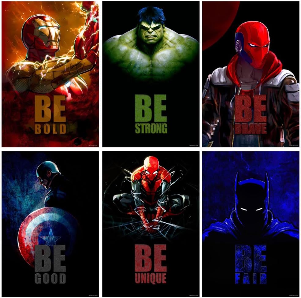 SWASUM Superhero's Motivational and Inspirational Quotes Wall Posters, (Iron Man, Batman, Dead Pool, Superman, Spiderman, Hulk), 12X18 Each, Pack of 06 (PAPER)