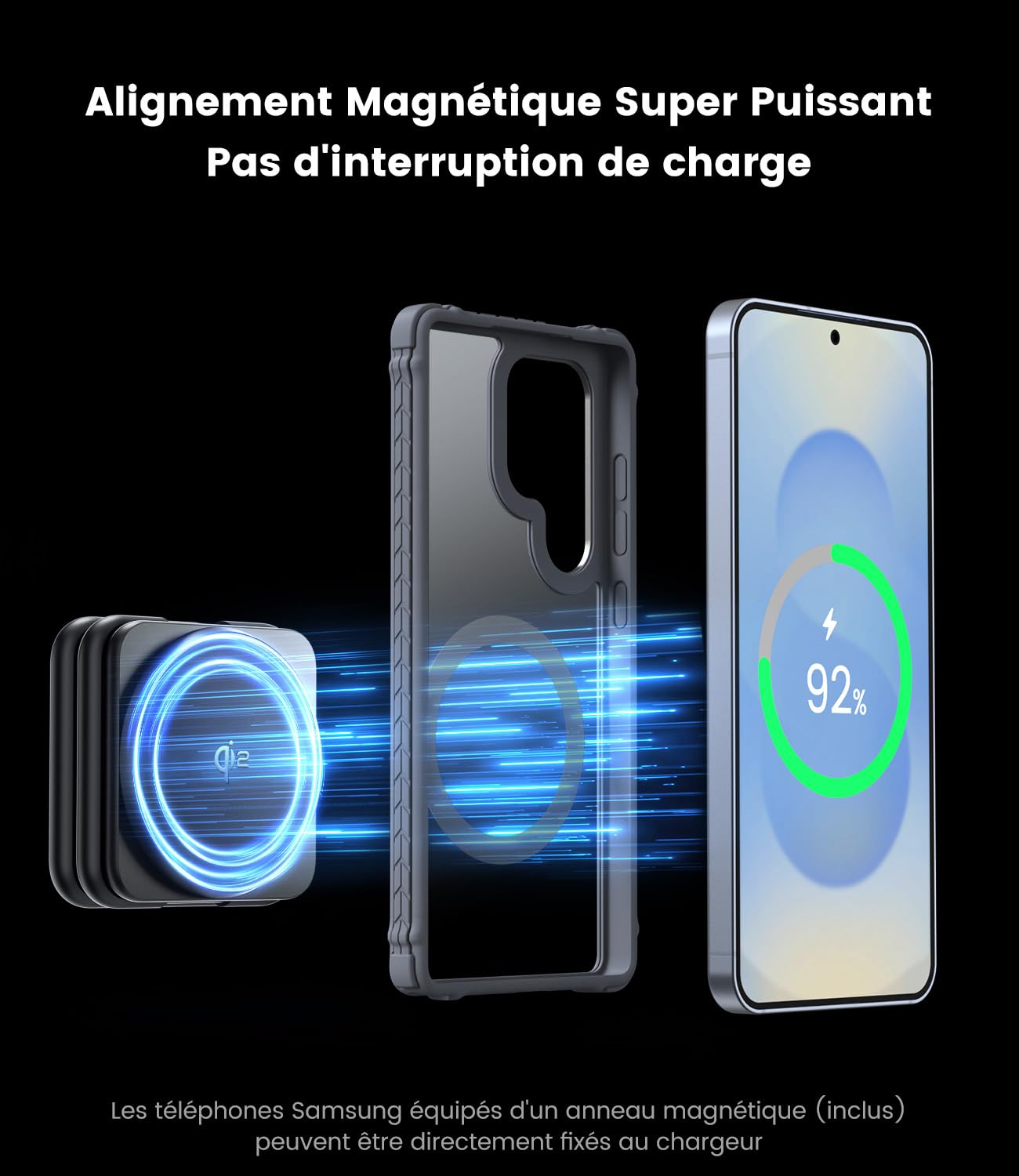 KU XIU Qi2 3-en-1 Chargeur sans Fil pour Samsung, 15W Magnétique Station de Charge pour Galaxy S25, Z Fold7, Chargeur Rapide Voyage Pliable pour Galaxy Watch,pour Galaxy Buds(Adaptateur 45W Inclus)