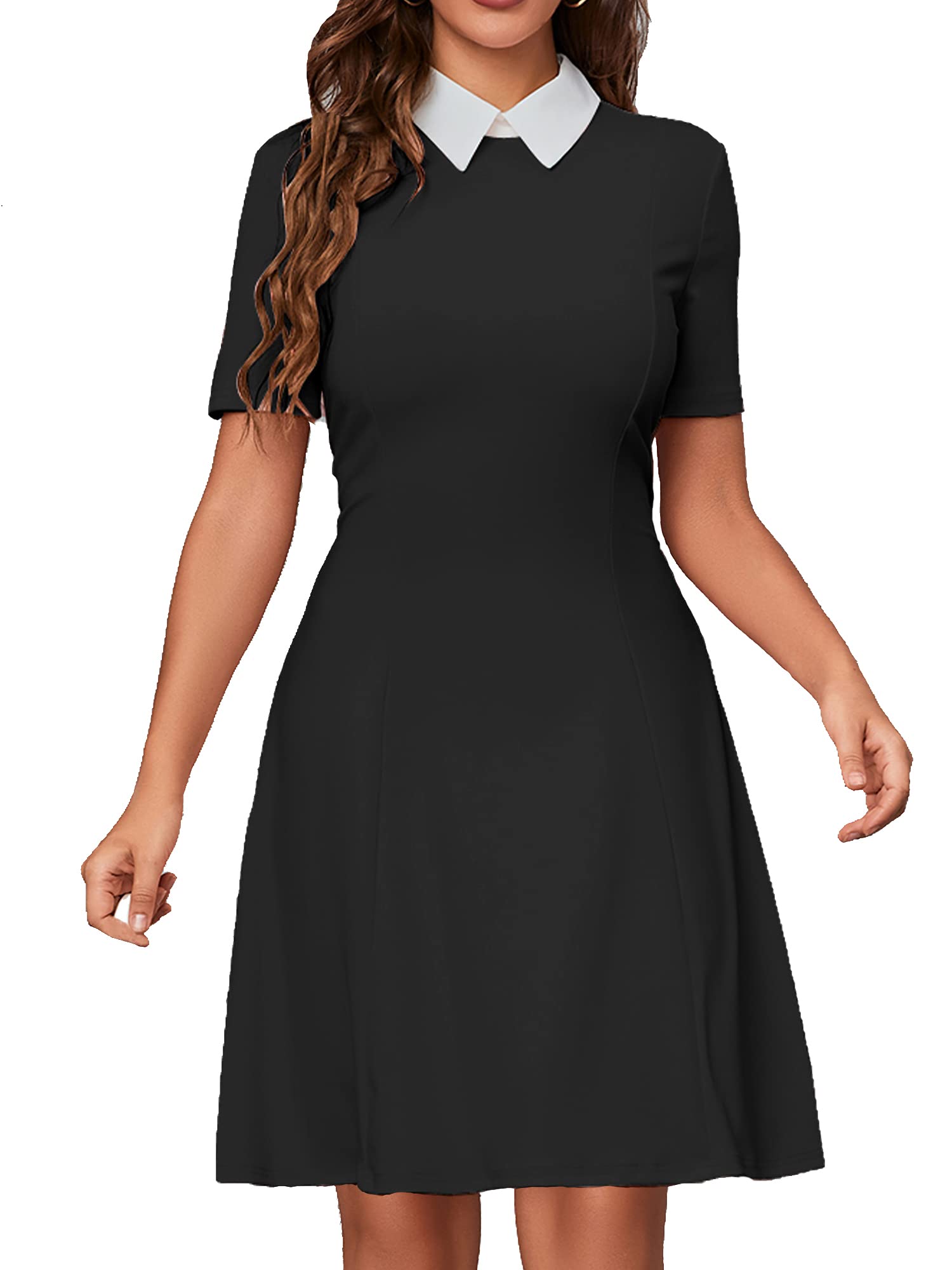 JECEIKAWomens Long Sleeves Peter Pan Collar Aline Fit and Flare Wednesday Addam Dresses