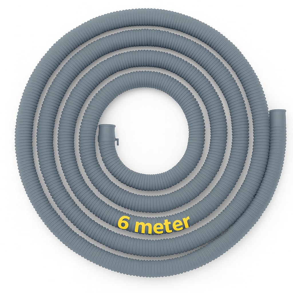 SBD 6 Meter easyfit Top load Fully/Semi Load Washing Machine Outlet Drain Waste Water Hose Flexible Hose Pipe| Corrugated Leakagefree Flexible Drain Outlet Pipe (Pack Of 1) (Grey, 6Mtr)