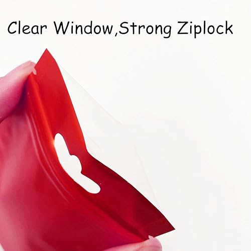 Miniatura 3 de 100 bolsas de plástico con cierre de cremallera de Mylar a prueba de olor, color rojo para almacenamiento de alimentos (3.9 x 7.1in)