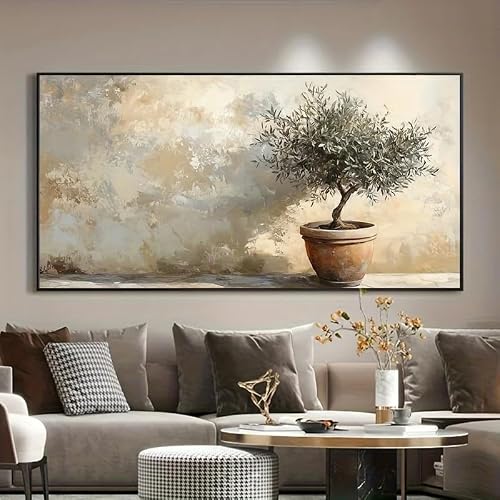 Dittelle Modern Abstract Works of Art Is The Olive Tree in A Pot,A Peaceful Indoor Garden Scene for Home Decoration Canvas Prints(50x100cm/ Frameless)