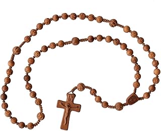 Light Jujube Wood 5 Decade Rosary with 8/10mm Carved Rose Beads