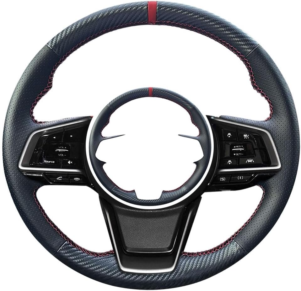 Custom Carbon Fiber Steering Wheel Cover Leather Fit for Subaru Forester Ascent 2019-2022 /Impreza 2017-2022/ Outback Crosstrek 2018-2023/Legacy 2018-2022 Black Interior Accessories