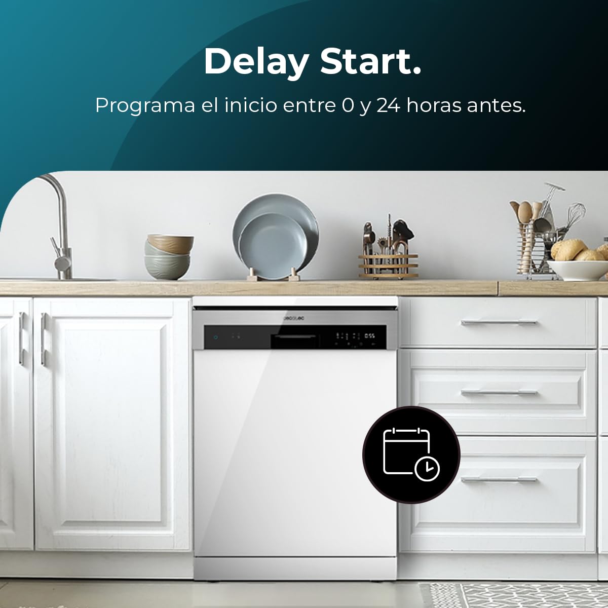 Cecotec Lavavajillas Independiente de 60 cm Bolero Aguazero 6100 E. 1850W, 13 Cubiertos, 6 Programas, Función Dry+, Media Carga, Delay Start, Panel Táctil — view 7