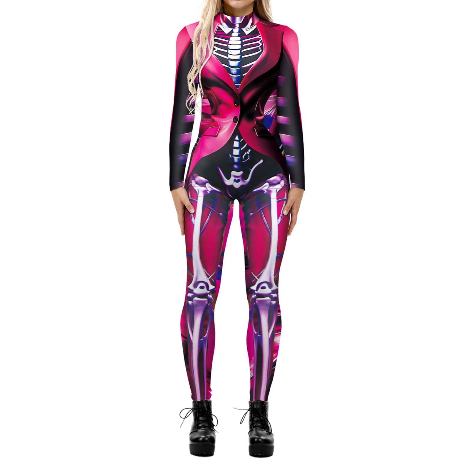 Women's Animal Octopus Halloween Costume Jumpsuit, Adults 3D Print Octopus Skinny Catsuit Long Sleeve Snake Cosplay Bodysuit Unitard Comfy Hot Pink