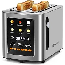 Aigostar Toaster 2 Slice Touch Screen, Smart Toaster Wide Slot, Silver