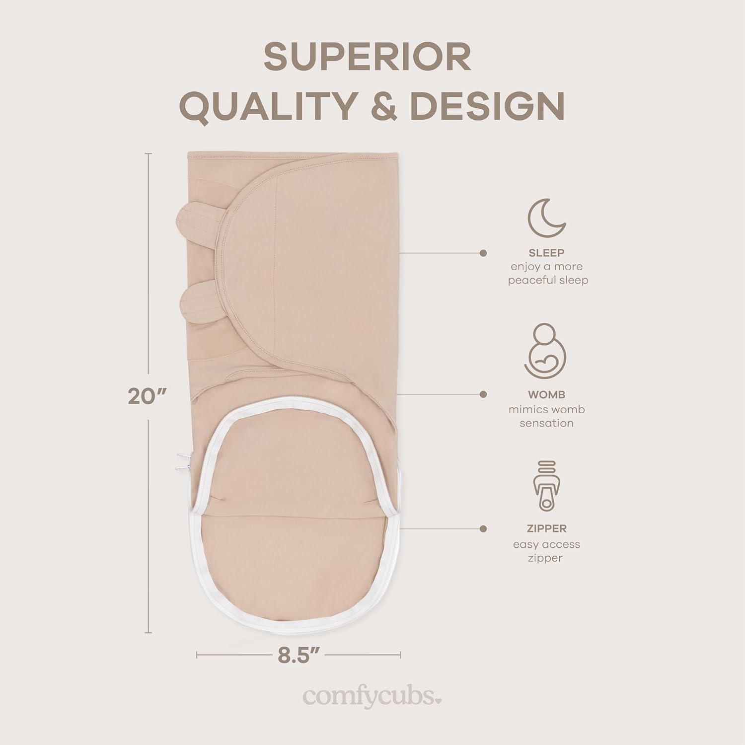 Comfy Cubs Easy Swaddle Blanket with Zipper Closure, 3 Pack - 100% Cotton Newborn Wrap, Small for 0-3 Months Infants, Breathable and Durable Sleep Sack for Babies - Light Blush, Blush & Mauve - Image 3