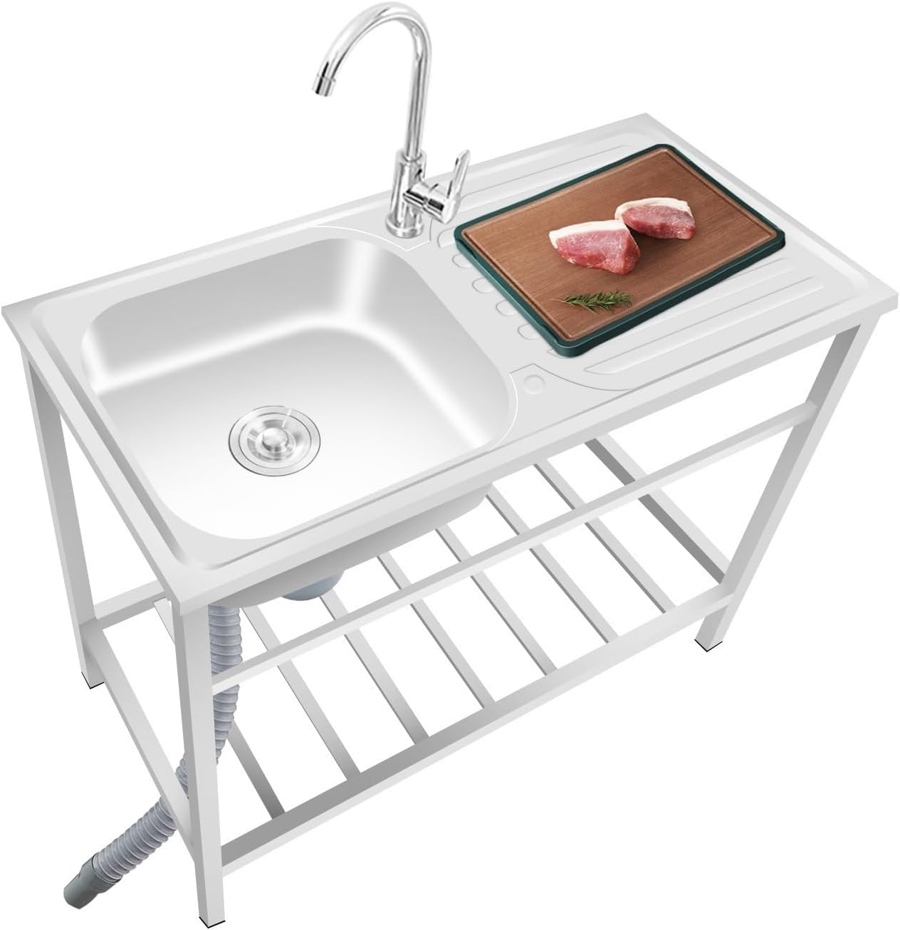CylorvbdjEko Freestanding Stainless Steel Sink, Multifunctional