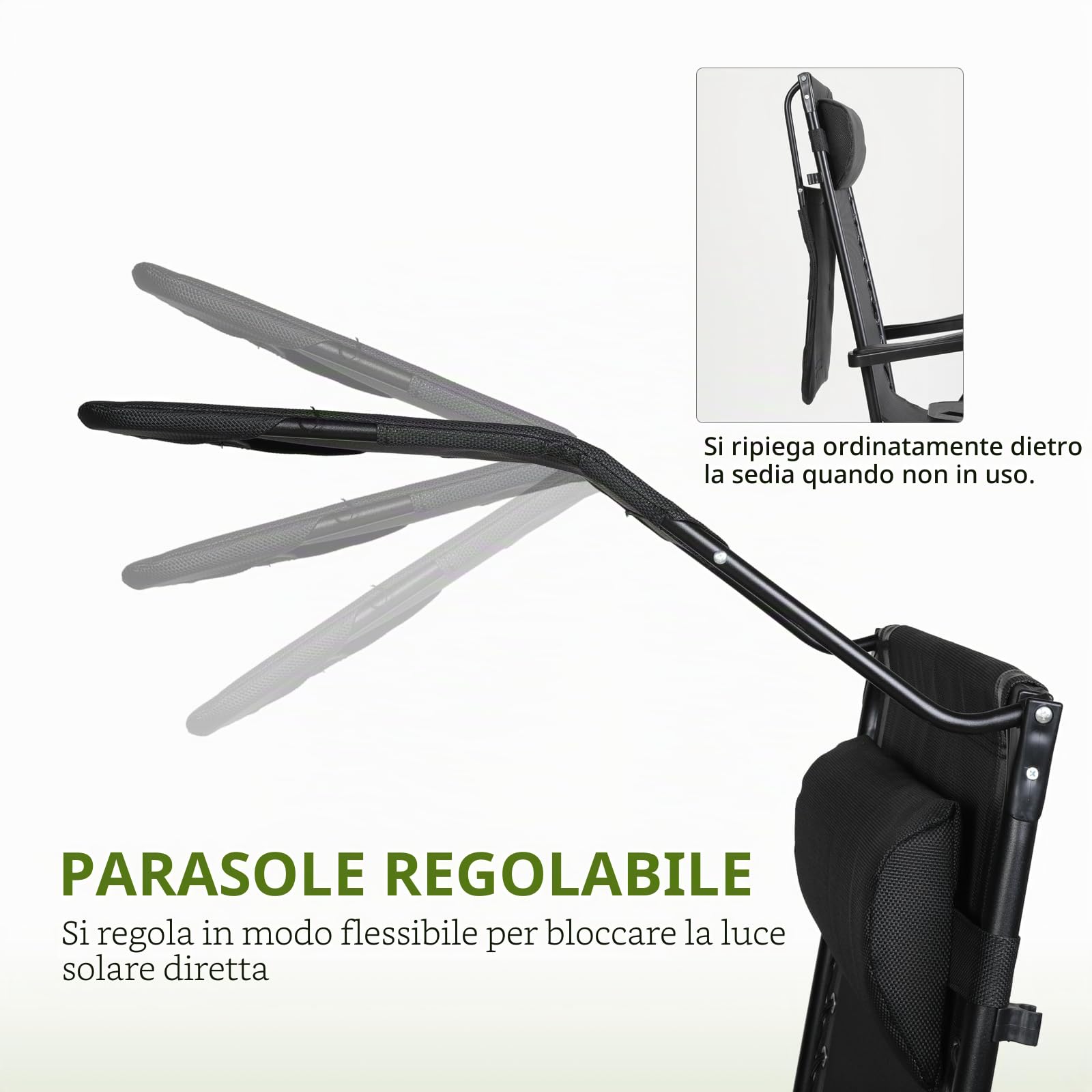 VOWNER Sedie da Giardino Pieghevoli, Set di 2 Poltrone Esterno, Nero | Poltrone pieghevoli da esterno con tettuccio parasole e porta bevande per piscina.