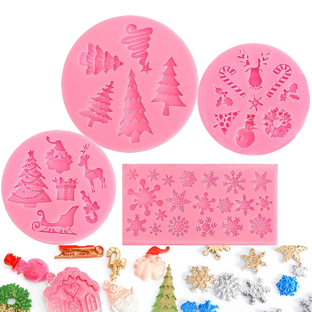 Christmas Silicone Chocolate Fondant Cake Molds Christmas Pendant Snowman Tree Snowman Boots Bell Snowflake Silicone Molds