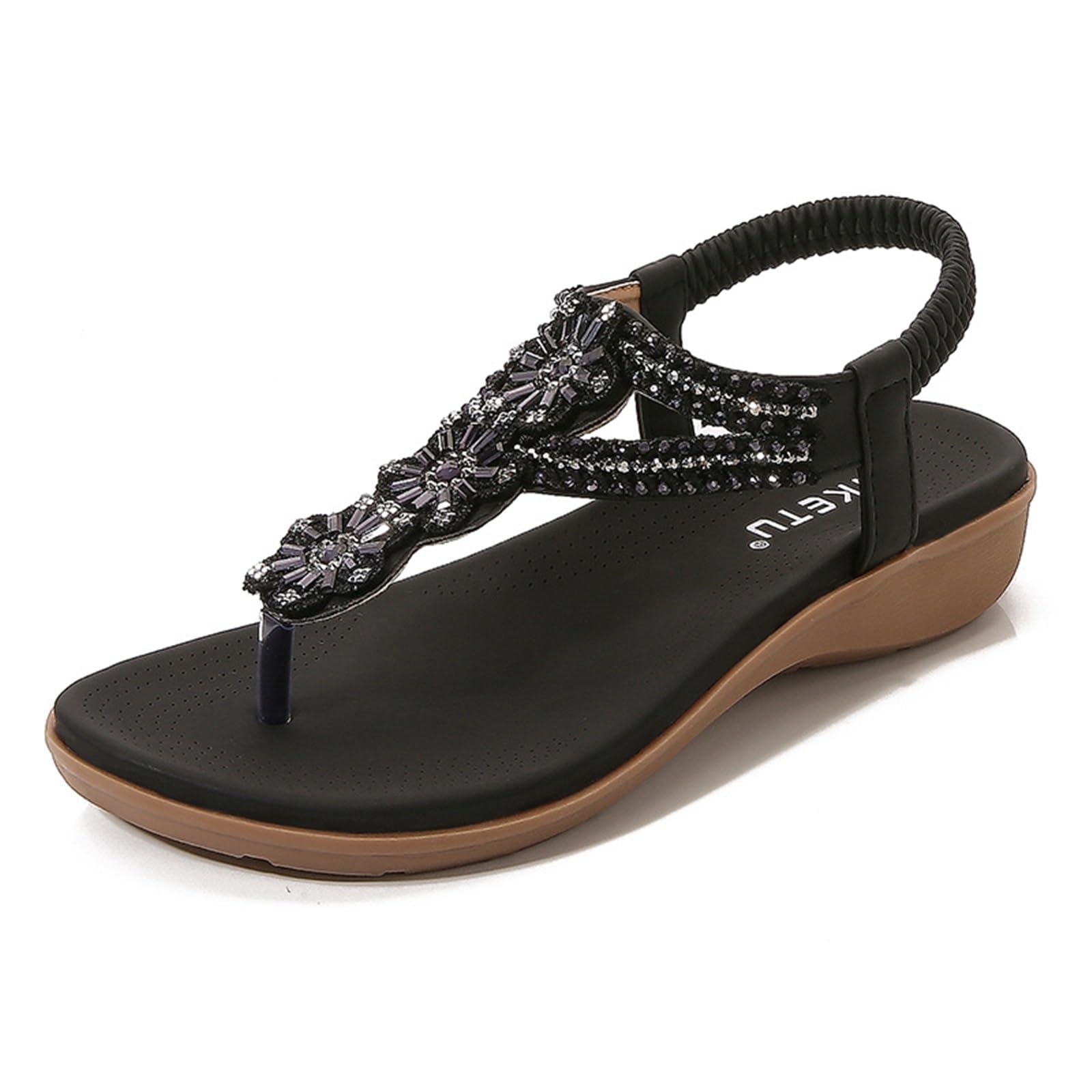 Donna Pizzicare la punta del piede Sandali Strass Perline Boemo Vestito Ciabatte infradito Gladiatore Scarpe Comfort Punta aperta Elastico Cinghia Sandali