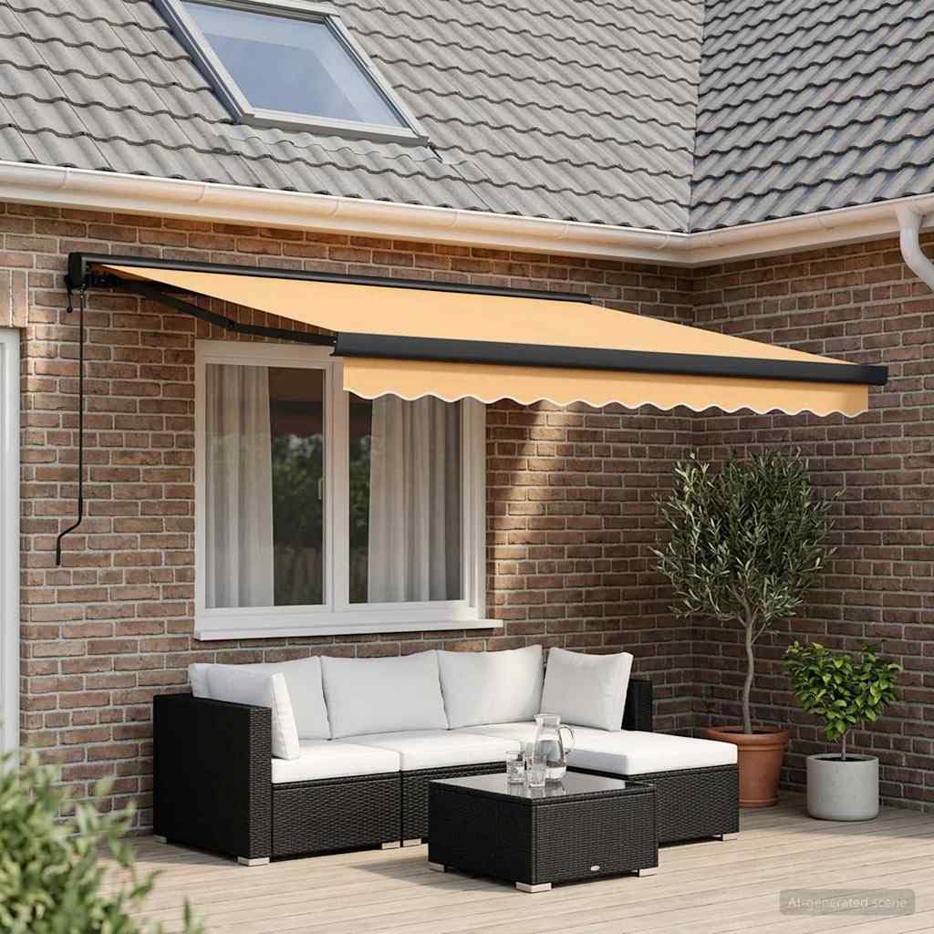 Tenda da sole estensibile, 350 x 250 cm, tessuto e metallo, per terrazza, balcone, giardino, protezione solare, resistente alle intemperie, ai raggi UV, impermeabile, estensibile con
