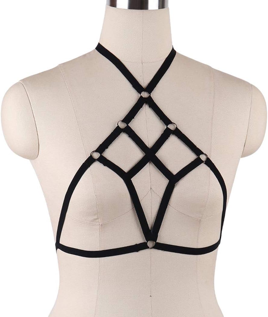 Body Harness for Women Pentagram Cage Bra Punk Goth Strappy Plus Size Black