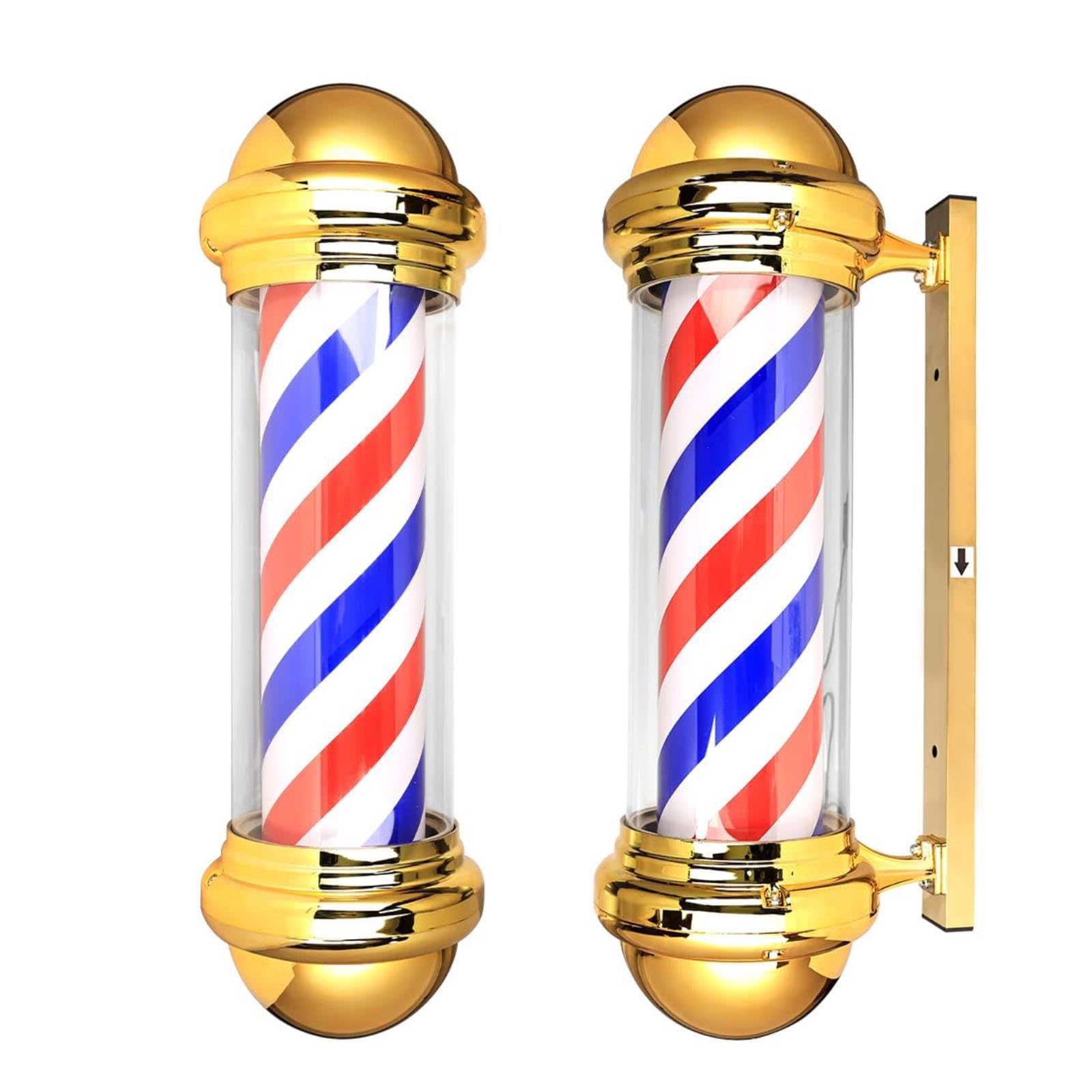 BARBERPLAN Barber Light Pole LED Light Source, Upper Luminous, Wall Mount Red Blue and White Barbershop Rotating Light Fixture,Classic Signs for Hair Salon(Gold)