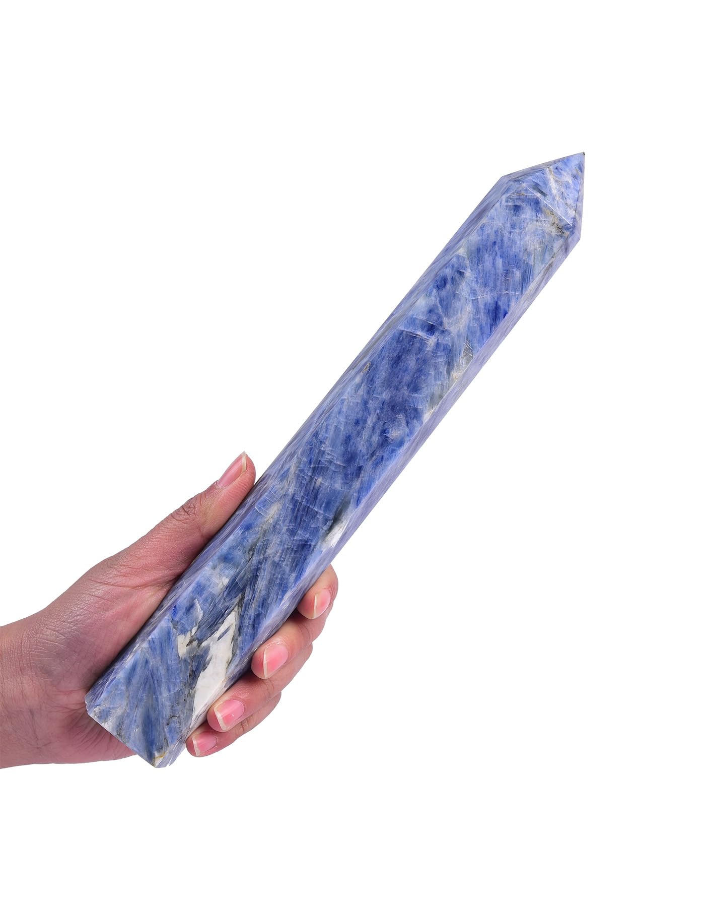AMOYSTONE 1PC Lareg Crystal Obelisk Kyanite Natural Healing Crystal Tower Wand Stone Column Natural Irregular 6 Points Wand for Home Decor 2.2-2.5 Lbs