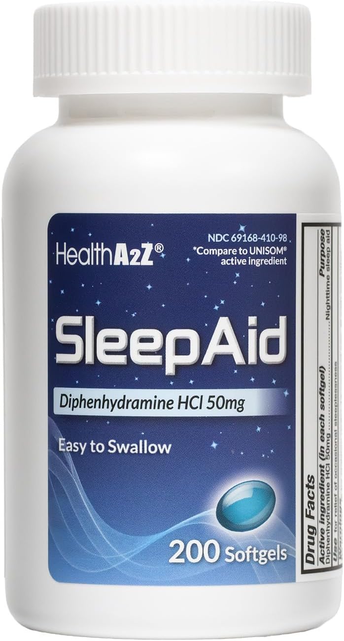 HealthA2Z® Sleep Aid | Diphenhydramine 50mg | 200 Softgels | Supports Deeper, Restful Sleeping, Non Habit-Forming