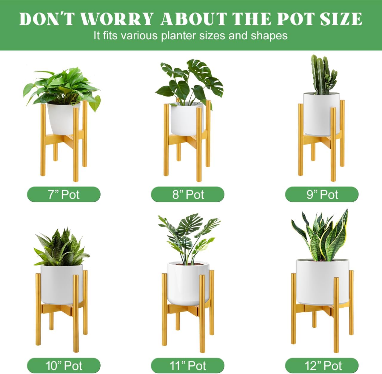 Adjustable Extendable Plant Stand Modern Bamboo Indoor Flower Pot Holder for Pots Versatile Planter Rack Golden Finish