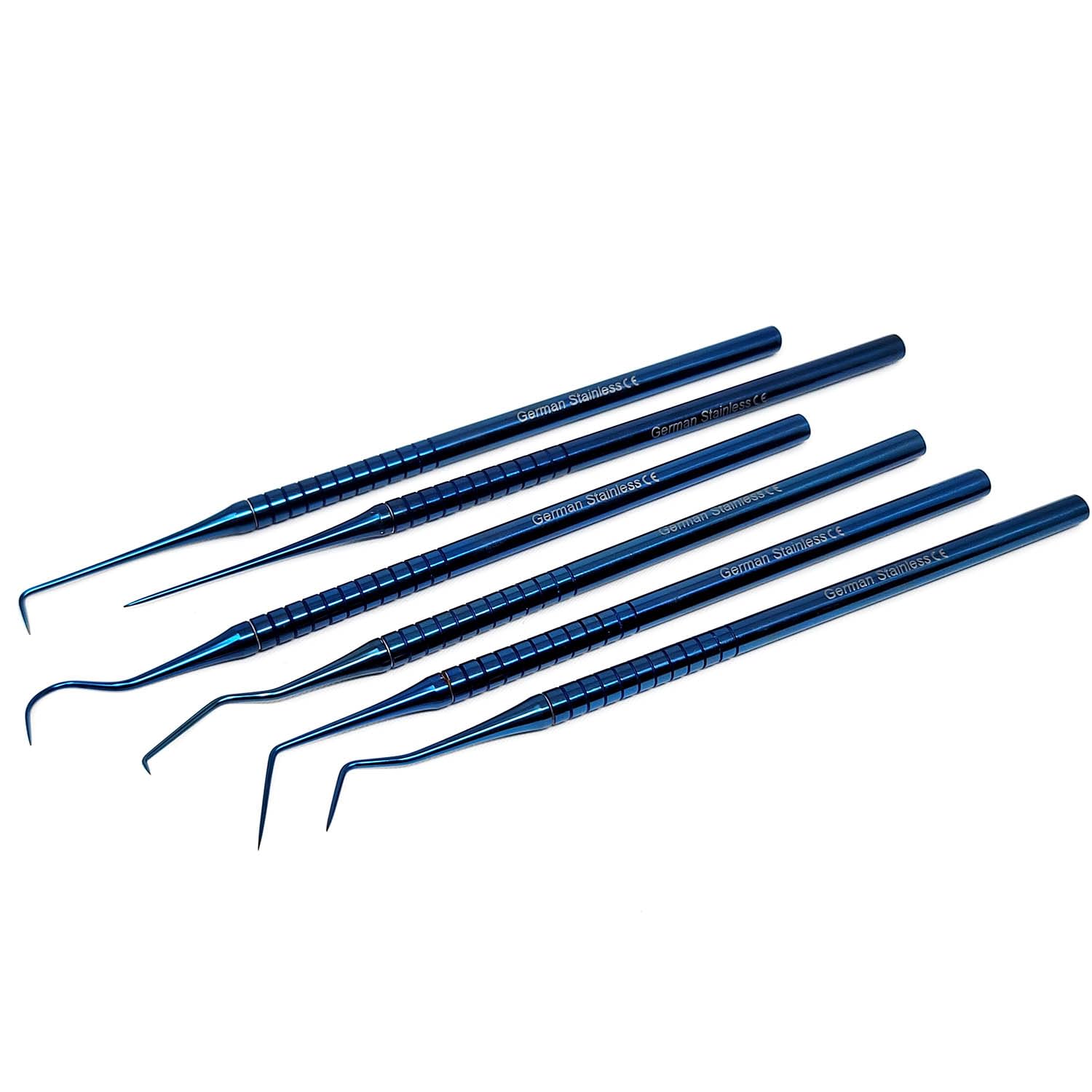 A2Z 6 Pcs Professional Dental Picks for Teeth Cleaning, 100% Surgical Stainless Steel & Blue Titanium Coated Plaque Remover for Teeth, Hygiene Set, Scraper Oral Care Kit To Remove Tartar and Calculus