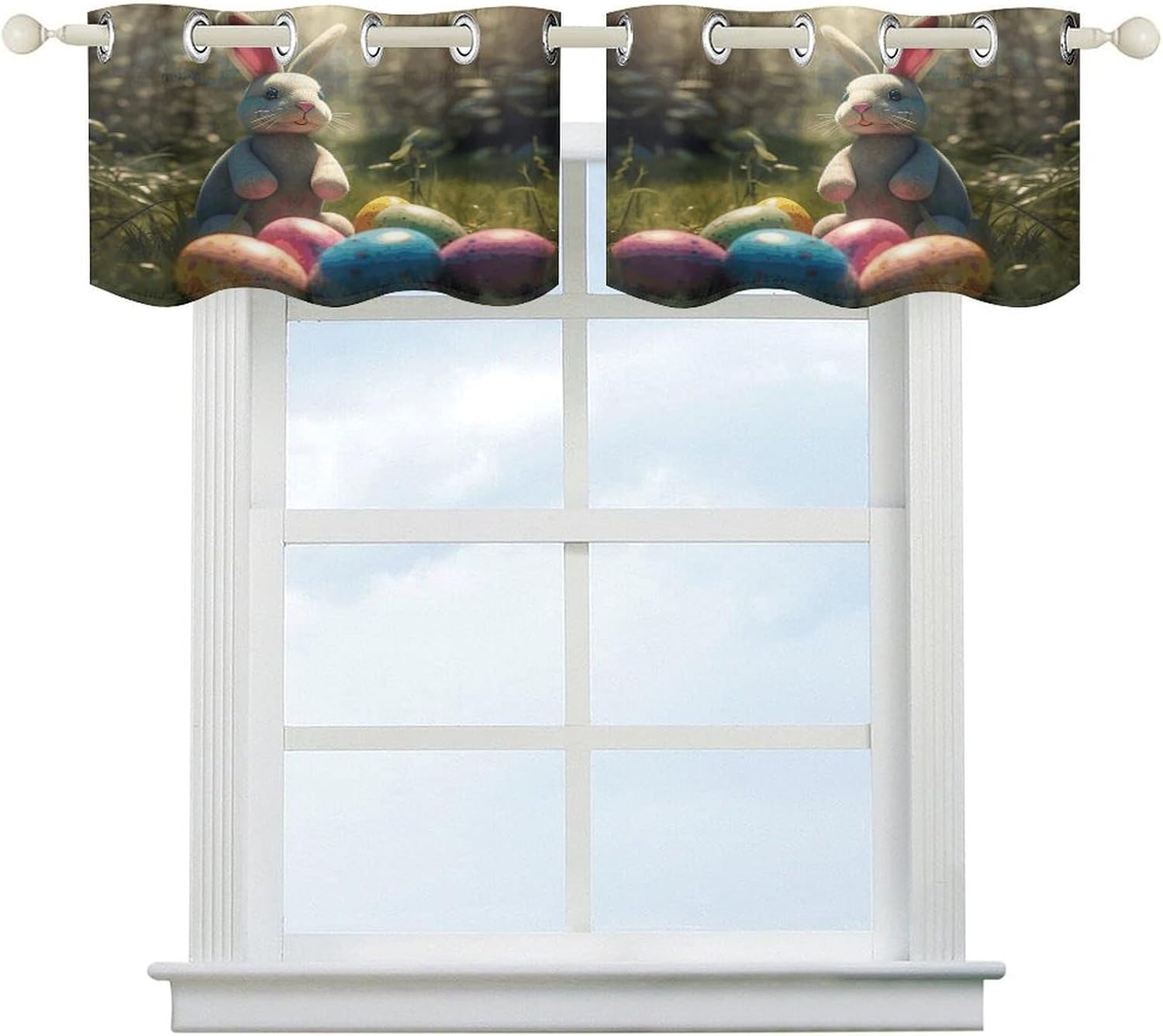 Rabbit and Easter Egg 2 Pack Valance Curtains Window Treatments. Adjustable Curtain with Rod Pocket.Cafe Curtains is Half Curtains for Privacy Decorative 52x18.1 Inch.