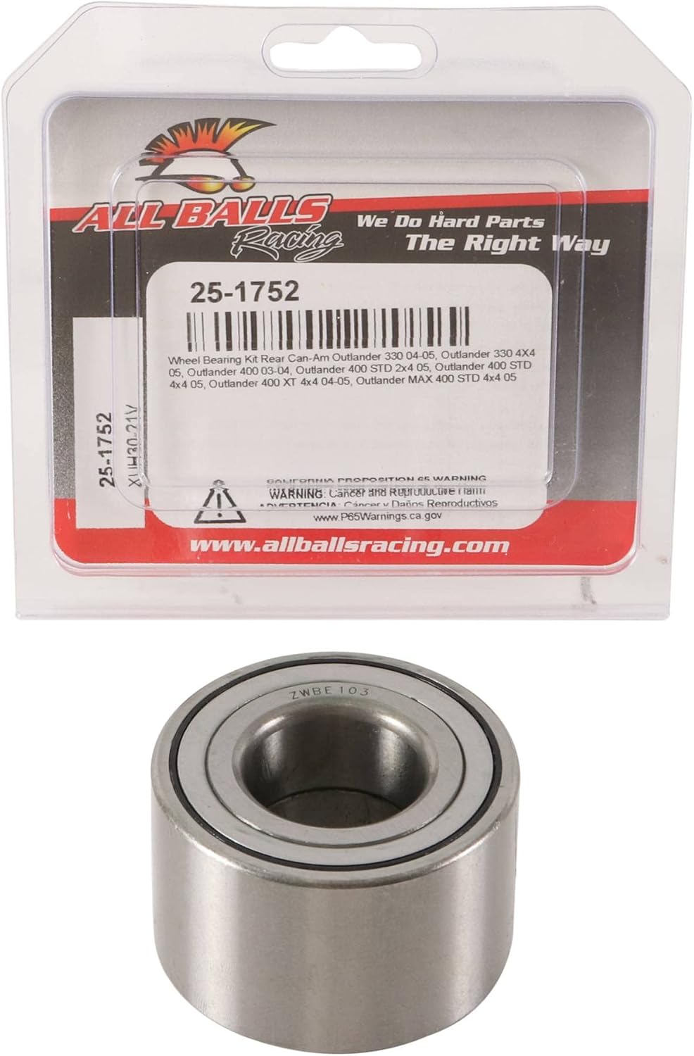 New Rear All Balls Racing Wheel Bearing Kit 25-1752 Compatible With/Replacement For Can-Am Outlander 400 4x4 03-05