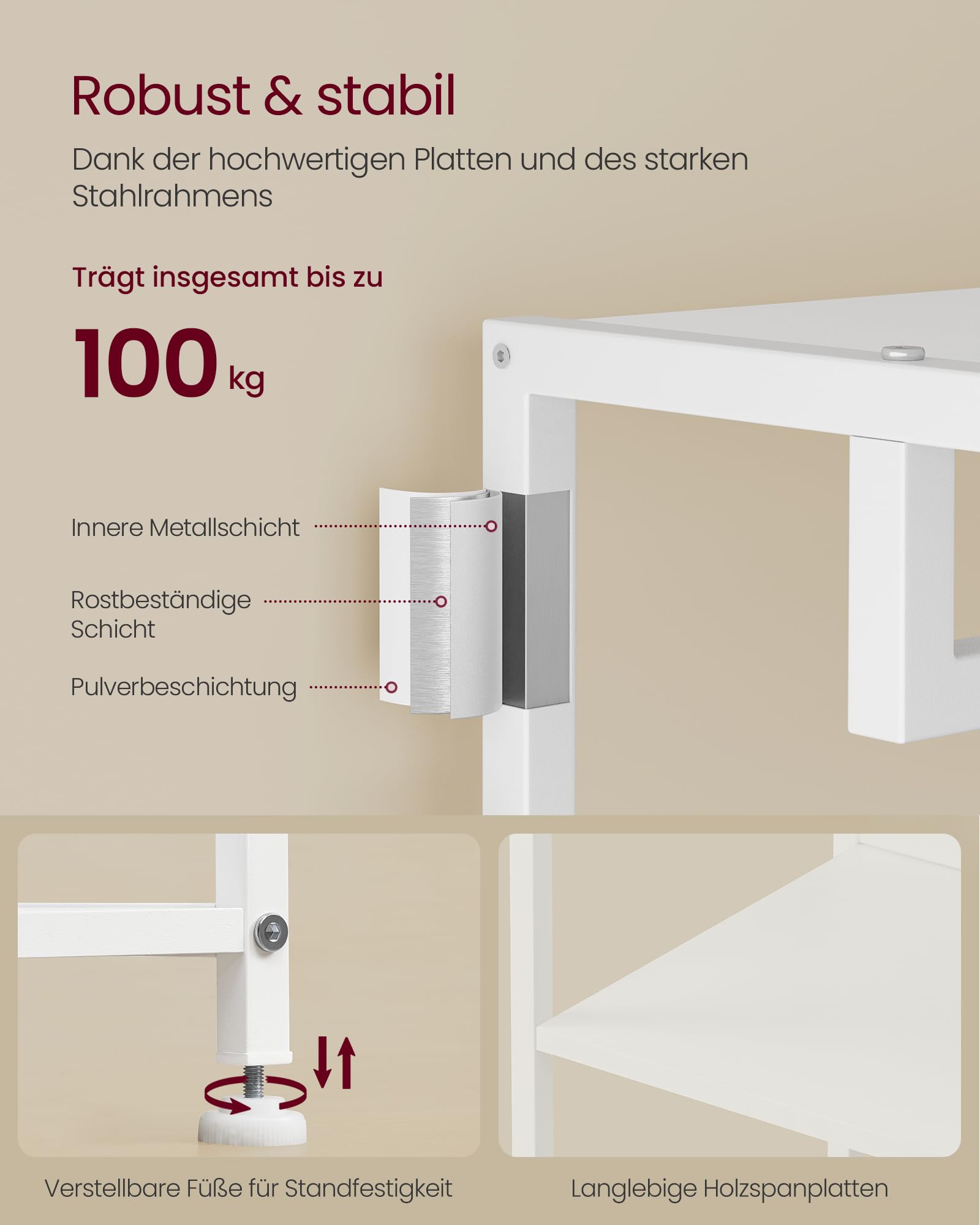 VASAGLE Kleiderständer, Garderobenständer mit Kleiderstange und Haken, Garderobe mit Ablagen, Stahlrahmen, für Kleidung, Taschen, Hüte, wolkenweiß RCR061WC02