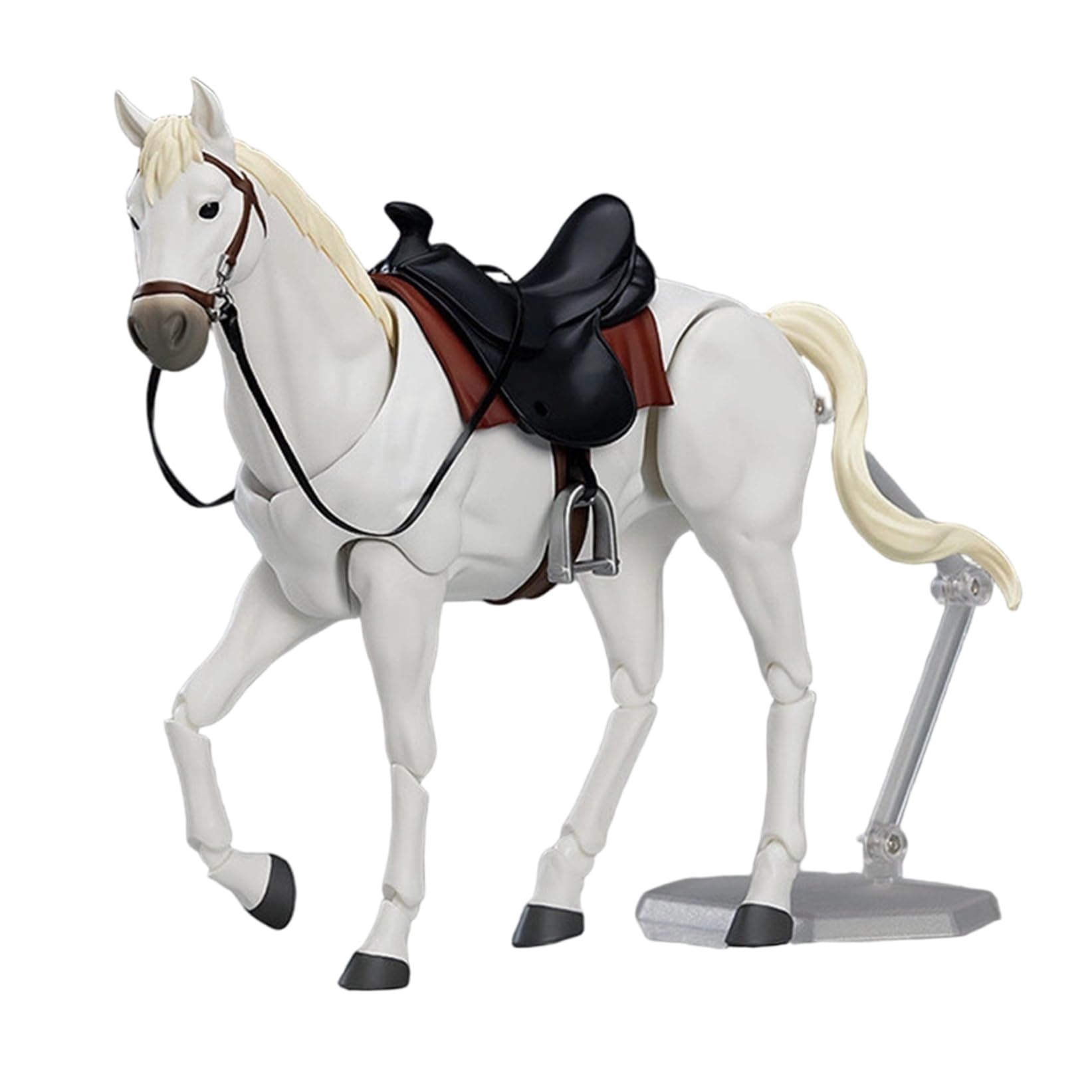 Brenvilo Horse Figurines with Saddle, Halter & Lead Rope 8x5 Posable Horse Statue with Moveable Joint Realistic & DIY Friendly Toy for Enthusiasts, White