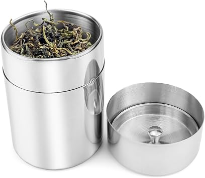 Tea Tin Canister, Storage Cup, Stainless Steel Storage Container with Airtight Double Lids, Kitchen Cup for Tea Coffee Sugar Seasoning Storage Small
