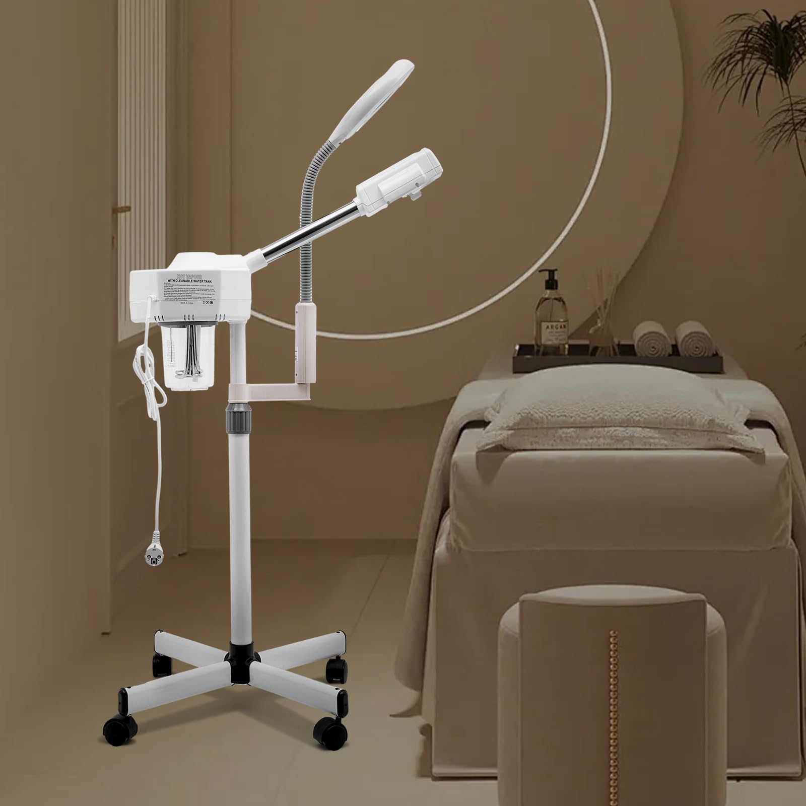 2 in 1 Gesichtsdampfer mit 680ml Wassertank & Universalräder