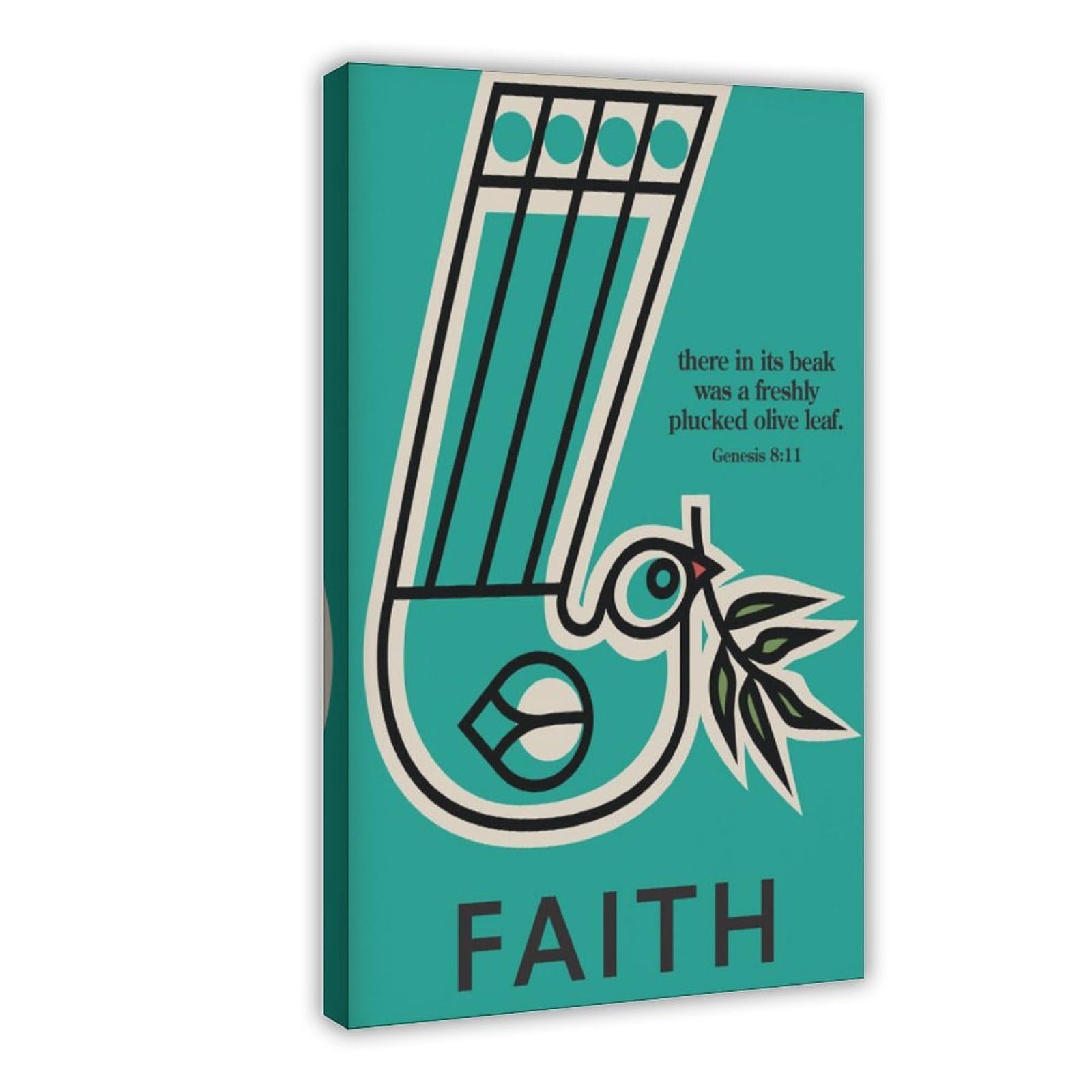 GJtyRFH Dove of FAITH Olive Branch Noah's Ark Bird Mid Century Willi Baum Jewish Canvas Wall Art Posters And Prints Room Aesthetic Bedroom Office Decor 12" L X 18" W