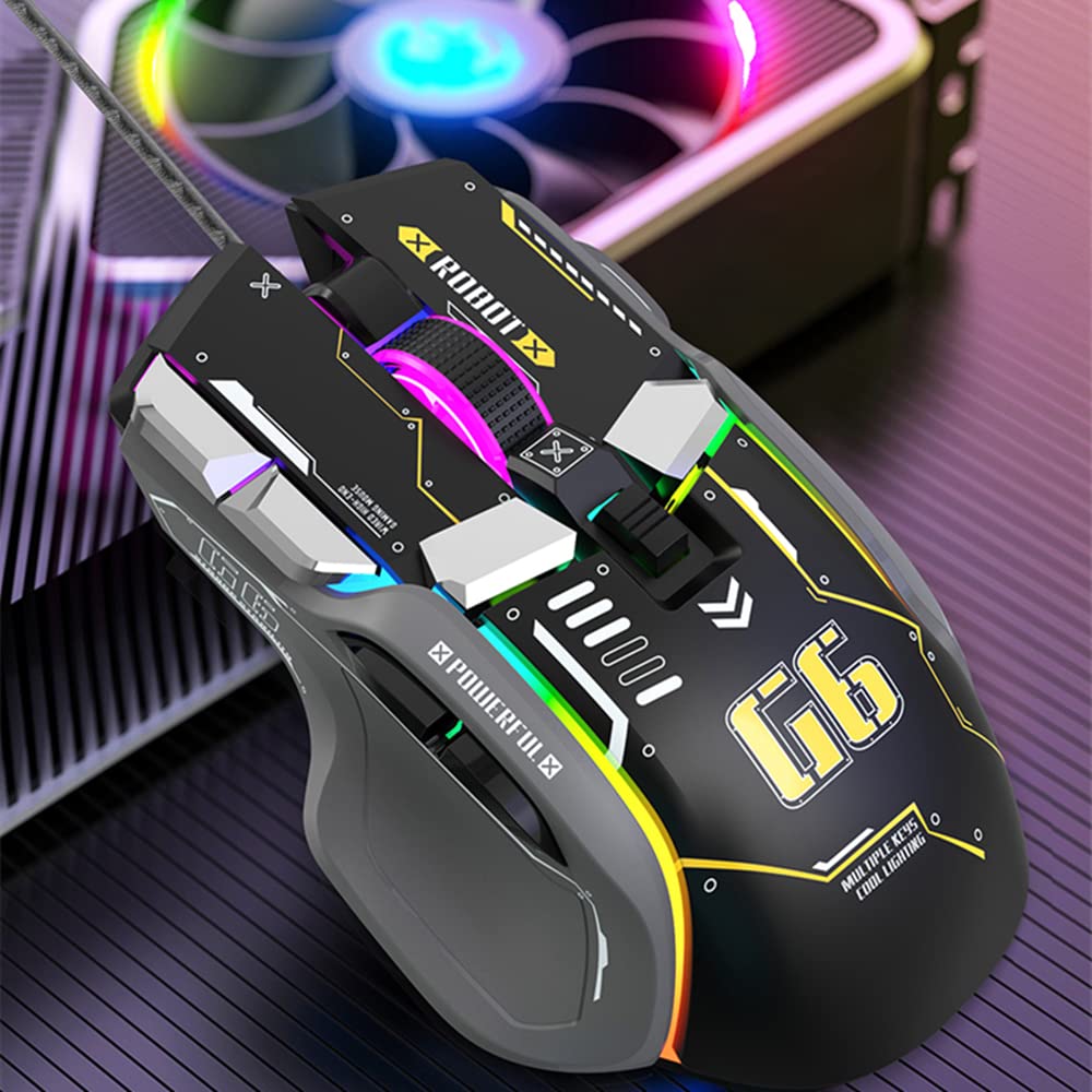 LJFLYXRI Ratón con cable Macro Programación Gaming Mouse Ergonómico RGB Mecánico Ratón 128000 DPI Retroiluminación Ordenador Gamer Mouse para ordenador portátil PC Escritorio (negro)