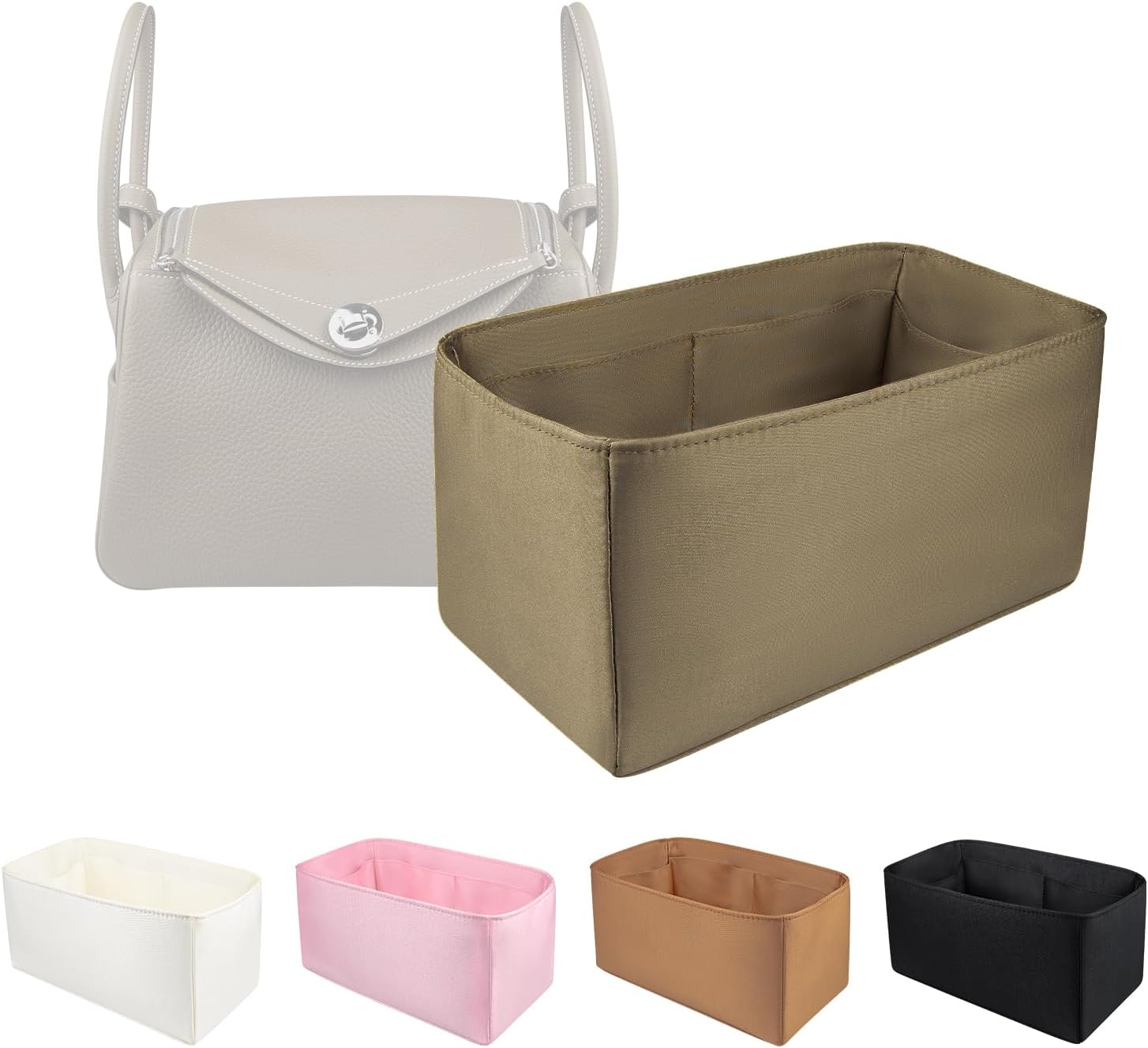 Organizer Insert for Lindy 19/26/30/34/45, Satin Inner Bag Organiser(Size: LD26, Color: Etoupe Grey)