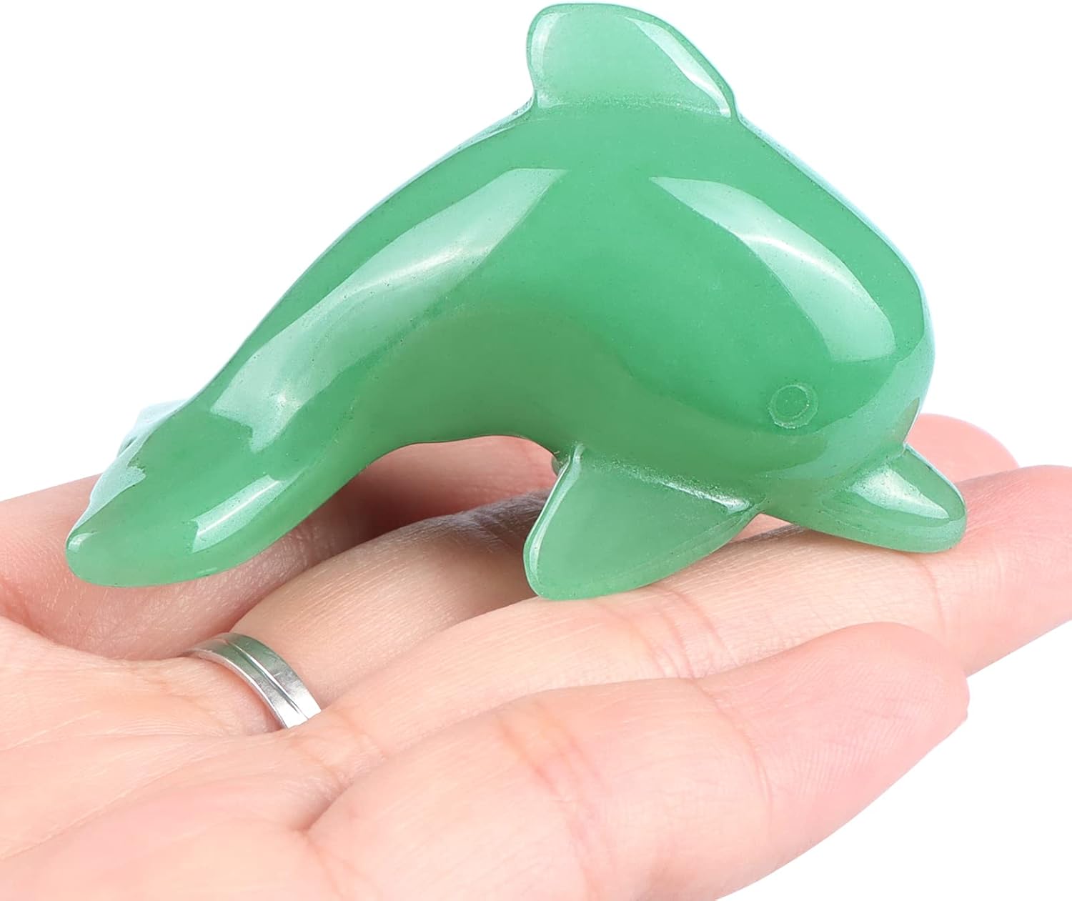 3" Green Jade Crystal Dolphin Statue Crystal Dolphin Figurine Collectibles,Dolphin Gifts for Women, Sea Animal Sculpture, Home Office Desk Decoration Ornaments Green Aventurine - Image 2