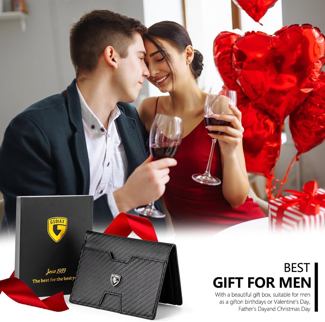 GSOIAX Wallet for Men Slim RFID Blocking Front Pocket Bifold Wallet Leather Money Clip 10-12 Cards Mens Wallet with ID Window Thin Minimalist Credit Card Holder Birthday Gifts for Men Carbon-Black - Image 7