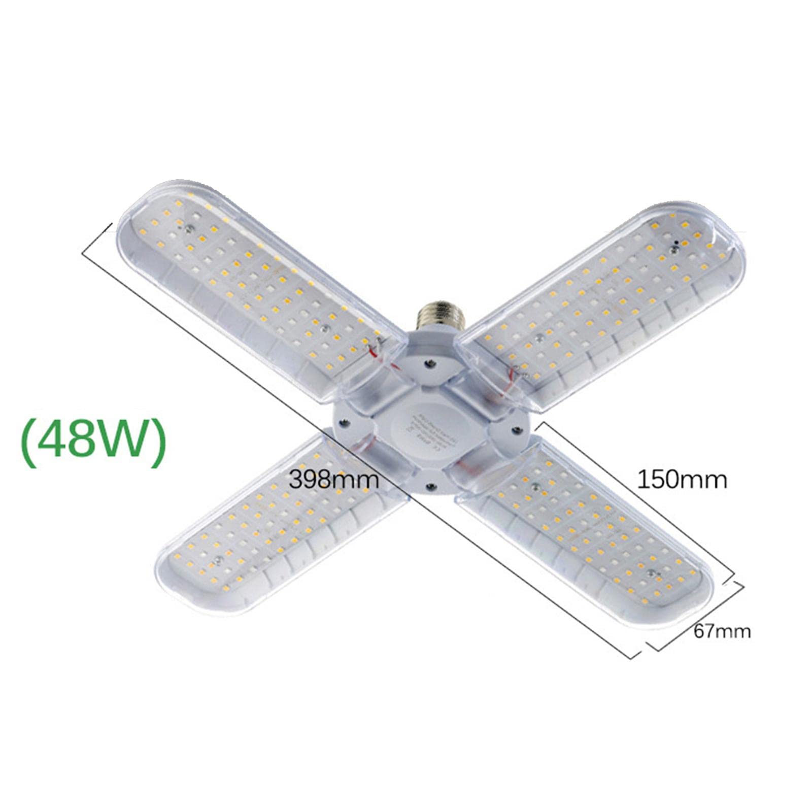 Lámpara de Cultivo LED Plegable con Base E27 - Lámpara de Cultivo para Plantas de Interior Y Jardín, 48W 4 Hojas 398mm, Individual